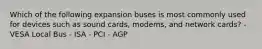 Which of the following expansion buses is most commonly used for devices such as sound cards, modems, and network cards? - VESA Local Bus - ISA - PCI - AGP