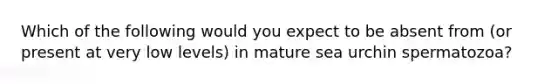 Which of the following would you expect to be absent from (or present at very low levels) in mature sea urchin spermatozoa?