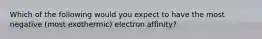 Which of the following would you expect to have the most negative (most exothermic) electron affinity?