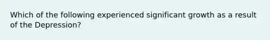 Which of the following experienced significant growth as a result of the Depression?