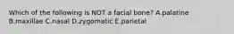 Which of the following is NOT a facial bone? A.palatine B.maxillae C.nasal D.zygomatic E.parietal