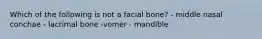 Which of the following is not a facial bone? - middle nasal conchae - lacrimal bone -vomer - mandible