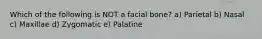 Which of the following is NOT a facial bone? a) Parietal b) Nasal c) Maxillae d) Zygomatic e) Palatine