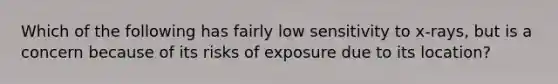 Which of the following has fairly low sensitivity to x-rays, but is a concern because of its risks of exposure due to its location?