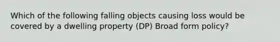 Which of the following falling objects causing loss would be covered by a dwelling property (DP) Broad form policy?