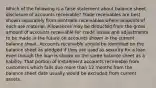 Which of the following is a false statement about balance sheet disclosure of accounts receivable? Trade receivables are best shown separately from nontrade receivables where amounts of each are material. Allowances may be deducted from the gross amount of accounts receivable for credit losses and adjustments to be made in the future on accounts shown in the current balance sheet. Accounts receivable should be identified on the balance sheet as pledged if they are used as security for a loan even though the loan is shown on the same balance sheet as a liability. That portion of installment accounts receivable from customers which falls due more than 12 months from the balance sheet date usually would be excluded from current assets.