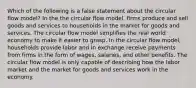 Which of the following is a false statement about the circular flow model? In the the circular flow model, firms produce and sell goods and services to households in the market for goods and services. The circular flow model simplifies the real world economy to make it easier to grasp. In the circular flow model, households provide labor and in exchange receive payments from firms in the form of wages, salaries, and other benefits. The circular flow model is only capable of describing how the labor market and the market for goods and services work in the economy.