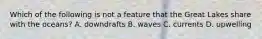 Which of the following is not a feature that the Great Lakes share with the oceans? A. downdrafts B. waves C. currents D. upwelling