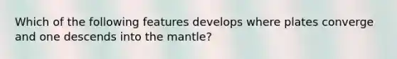 Which of the following features develops where plates converge and one descends into the mantle?