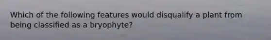 Which of the following features would disqualify a plant from being classified as a bryophyte?