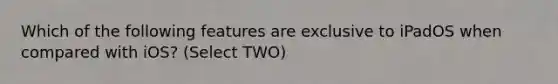 Which of the following features are exclusive to iPadOS when compared with iOS? (Select TWO)