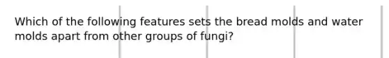 Which of the following features sets the bread molds and water molds apart from other groups of fungi?