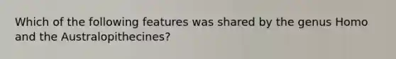 Which of the following features was shared by the genus Homo and the Australopithecines?