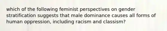 which of the following feminist perspectives on gender stratification suggests that male dominance causes all forms of human oppression, including racism and classism?