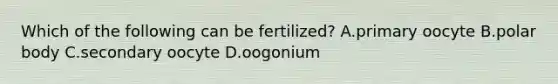 Which of the following can be fertilized? A.primary oocyte B.polar body C.secondary oocyte D.oogonium