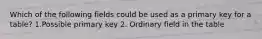 Which of the following fields could be used as a primary key for a table? 1.Possible primary key 2. Ordinary field in the table