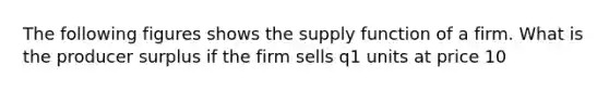 The following figures shows the supply function of a firm. What is the producer surplus if the firm sells q1 units at price 10