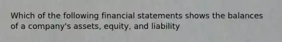 Which of the following financial statements shows the balances of a company's assets, equity, and liability