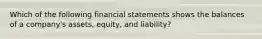 Which of the following financial statements shows the balances of a company's assets, equity, and liability?