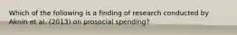 Which of the following is a finding of research conducted by Aknin et al. (2013) on prosocial spending?