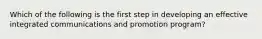 Which of the following is the first step in developing an effective integrated communications and promotion program?