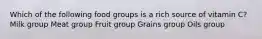 Which of the following food groups is a rich source of vitamin C?​ ​Milk group ​Meat group ​Fruit group ​Grains group Oils group​