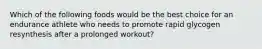 Which of the following foods would be the best choice for an endurance athlete who needs to promote rapid glycogen resynthesis after a prolonged workout?