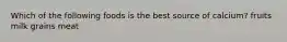 Which of the following foods is the best source of calcium? fruits milk grains meat