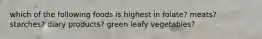 which of the following foods is highest in folate? meats? starches? diary products? green leafy vegetables?