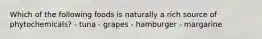 Which of the following foods is naturally a rich source of phytochemicals? - tuna - grapes - hamburger - margarine