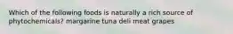 Which of the following foods is naturally a rich source of phytochemicals? margarine tuna deli meat grapes