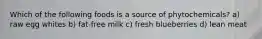 Which of the following foods is a source of phytochemicals? a) raw egg whites b) fat-free milk c) fresh blueberries d) lean meat