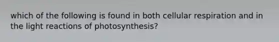 which of the following is found in both cellular respiration and in the <a href='https://www.questionai.com/knowledge/kSUoWrrvoC-light-reactions' class='anchor-knowledge'>light reactions</a> of photosynthesis?