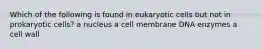 Which of the following is found in eukaryotic cells but not in prokaryotic cells? a nucleus a cell membrane DNA enzymes a cell wall