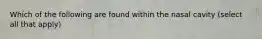 Which of the following are found within the nasal cavity (select all that apply)