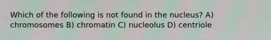 Which of the following is not found in the nucleus? A) chromosomes B) chromatin C) nucleolus D) centriole