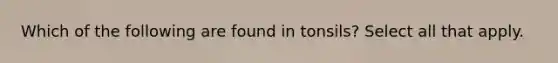 Which of the following are found in tonsils? Select all that apply.