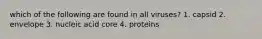 which of the following are found in all viruses? 1. capsid 2. envelope 3. nucleic acid core 4. proteins