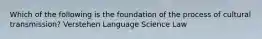 Which of the following is the foundation of the process of cultural transmission? Verstehen Language Science Law