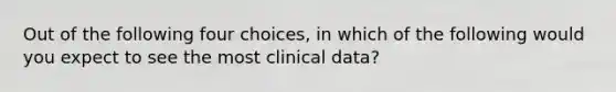 Out of the following four choices, in which of the following would you expect to see the most clinical data?