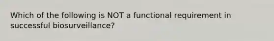 Which of the following is NOT a functional requirement in successful biosurveillance?