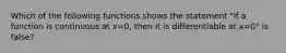 Which of the following functions shows the statement "If a function is continuous at x=0, then it is differentiable at x=0" is false?