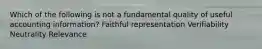 Which of the following is not a fundamental quality of useful accounting information? Faithful representation Verifiability Neutrality Relevance