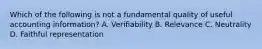 Which of the following is not a fundamental quality of useful accounting information? A. Verifiability B. Relevance C. Neutrality D. Faithful representation