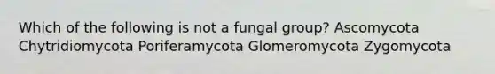 Which of the following is not a fungal group? Ascomycota Chytridiomycota Poriferamycota Glomeromycota Zygomycota