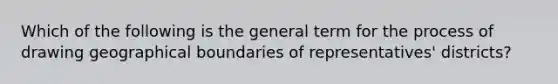 Which of the following is the general term for the process of drawing geographical boundaries of representatives' districts?