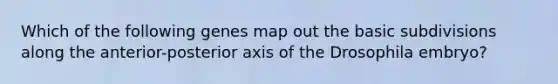 Which of the following genes map out the basic subdivisions along the anterior-posterior axis of the Drosophila embryo?