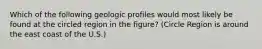Which of the following geologic profiles would most likely be found at the circled region in the figure? (Circle Region is around the east coast of the U.S.)