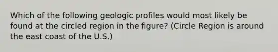 Which of the following geologic profiles would most likely be found at the circled region in the figure? (Circle Region is around the east coast of the U.S.)