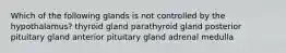 Which of the following glands is not controlled by the hypothalamus? thyroid gland parathyroid gland posterior pituitary gland anterior pituitary gland adrenal medulla